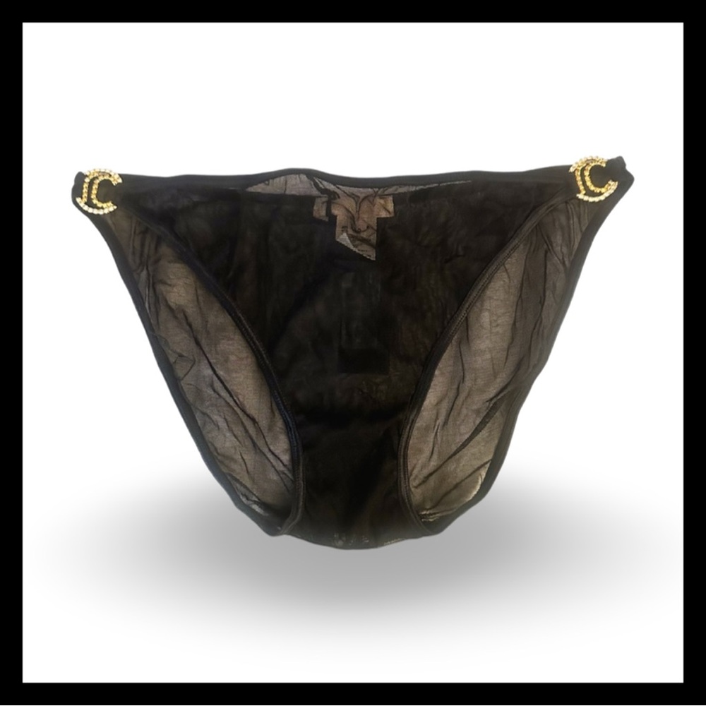 ROBERTO CAVALLI black mesh panty with gold and rhinestone accents